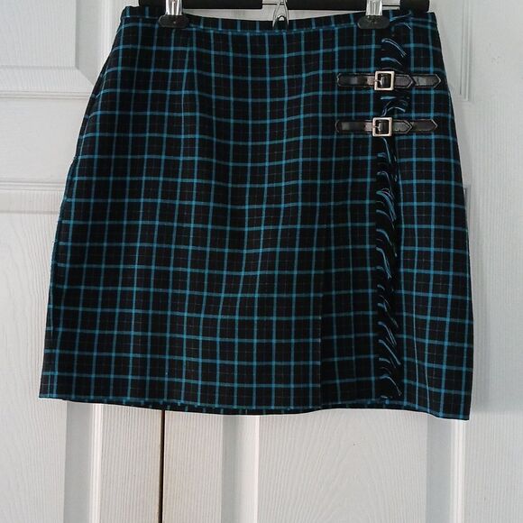 Norton McNaughton black turquoise fringe midi skirt Sz 12 - Picture 1 of 4